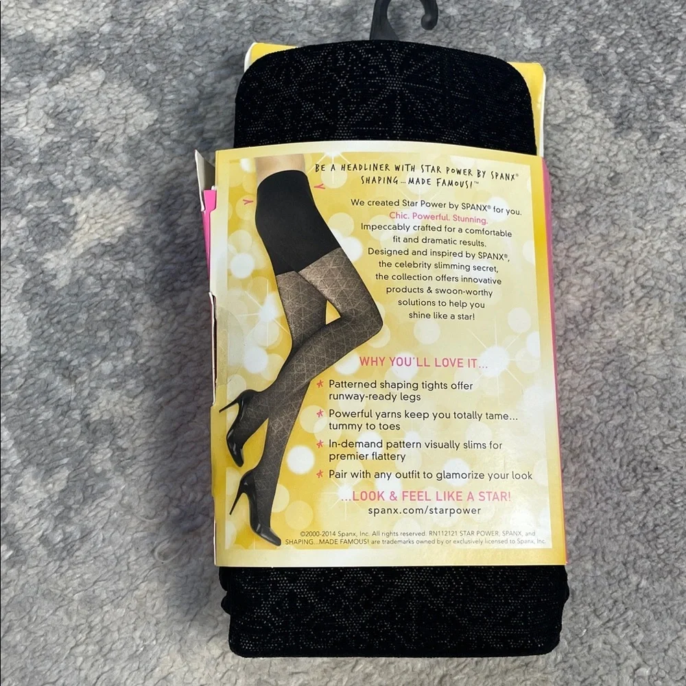 New Spanx Star Power Center Stage Patterned Shaping Tights Nouveau Black Sz D